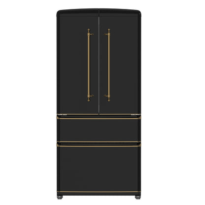 Forno Luigi 33-Inch French Door Refrigerator, 18 cu.ft, Black Finish, Antique Brass Handles, ENERGY STAR Certified - Forno Appliances