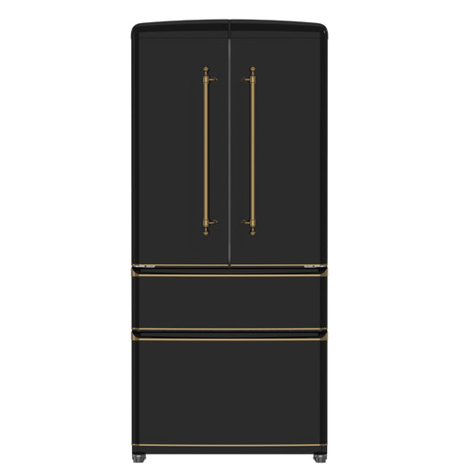 Forno Luigi 33-Inch French Door Refrigerator, 18 cu.ft, Black Finish, Antique Brass Handles, ENERGY STAR Certified - Forno Appliances