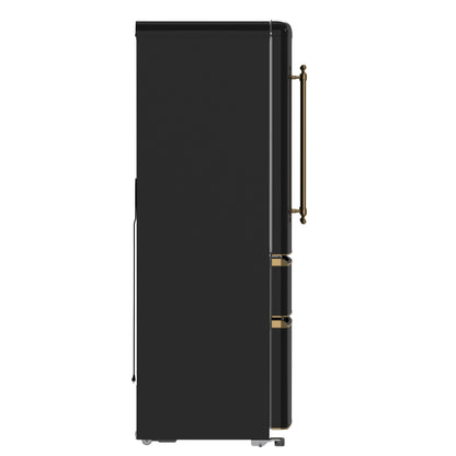 Forno Luigi 33-Inch French Door Refrigerator, 18 cu.ft, Black Finish, Antique Brass Handles, ENERGY STAR Certified - Forno Appliances