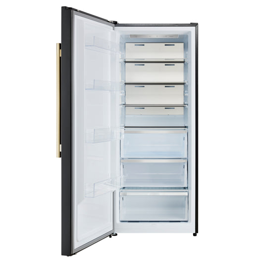 Forno Maderno 28-Inch Convertible Upright Freezer/Refrigerator in Black with Antique Brass Handle, 13.6 cu.ft., Left Swing - Forno Appliances