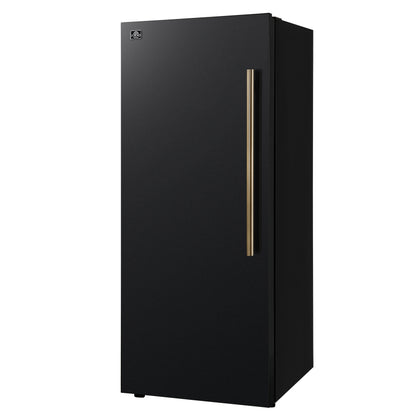Forno Maderno 28-Inch Convertible Upright Freezer/Refrigerator in Black with Antique Brass Handle, 13.6 cu.ft., Left Swing - Forno Appliances