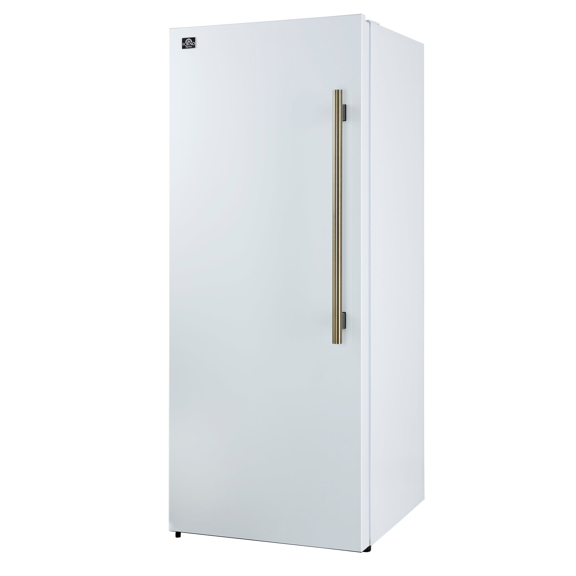 Forno Maderno 28-Inch Convertible Upright Freezer/Refrigerator in White with Antique Brass Handle, 13.6 cu.ft., Left Swing - Forno Appliances