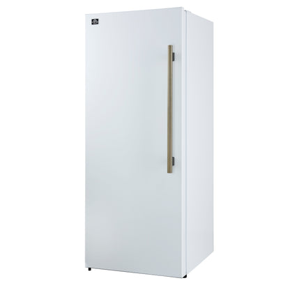 Forno Maderno 28-Inch Convertible Upright Freezer/Refrigerator in White with Antique Brass Handle, 13.6 cu.ft., Left Swing - Forno Appliances