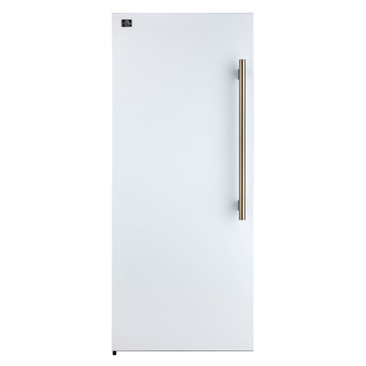 Forno Maderno 28-Inch Convertible Upright Freezer/Refrigerator in White with Antique Brass Handle, 13.6 cu.ft., Left Swing - Forno Appliances