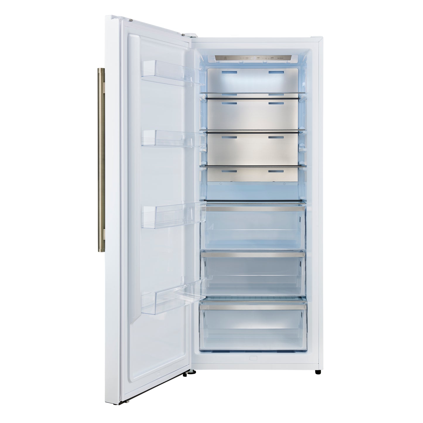Forno Maderno 28-Inch Convertible Upright Freezer/Refrigerator in White with Antique Brass Handle, 13.6 cu.ft., Left Swing - Forno Appliances