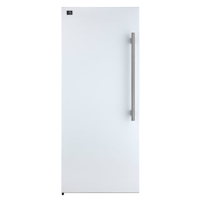 Forno Maderno 28-Inch Convertible Upright Freezer/Refrigerator in White with Antique Brass Handle, 13.6 cu.ft., Left Swing - Forno Appliances