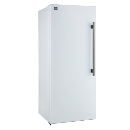 Forno Maderno 28-Inch Convertible Upright Freezer/Refrigerator in White with Antique Brass Handle, 13.6 cu.ft., Left Swing - Forno Appliances