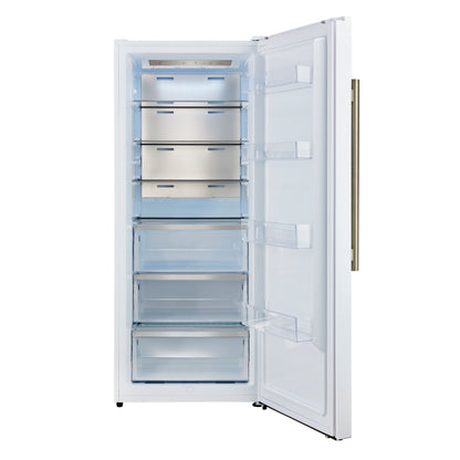 Forno Maderno 28-Inch Convertible Freezer/Refrigerator in White with Antique Brass Handle, 13.6 cu.ft. Right Swing - Forno Appliances