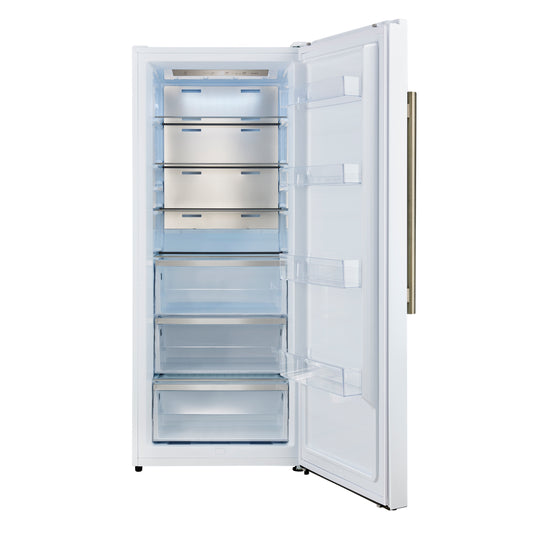 Forno Maderno 28-Inch Convertible Freezer/Refrigerator in White with Antique Brass Handle, 13.6 cu.ft. Right Swing - Forno Appliances