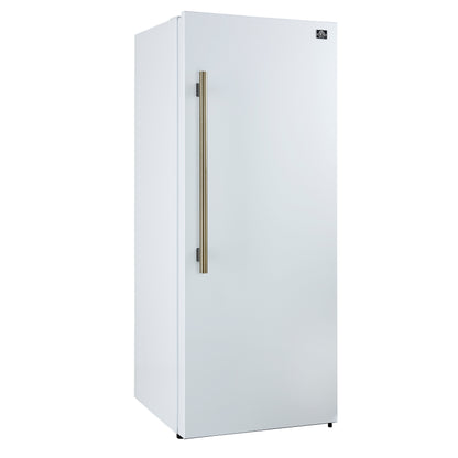 Forno Maderno 28-Inch Built-In Convertible Refrigerator in White with Antique Brass Handle, 13.6 cu.ft. Right Swing with Decorative Trim - 32-Inch Wide - Forno Appliances