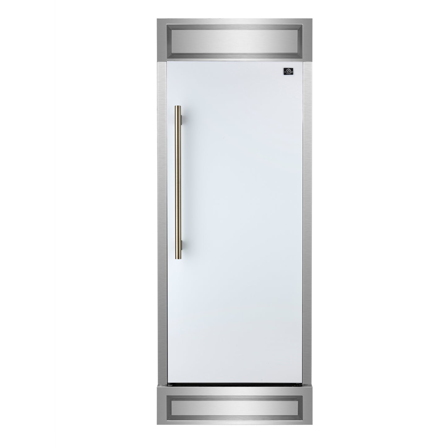 Forno Maderno 28-Inch Built-In Convertible Refrigerator in White with Antique Brass Handle, 13.6 cu.ft. Right Swing with Decorative Grill - 32-Inch Wide - Forno Appliances