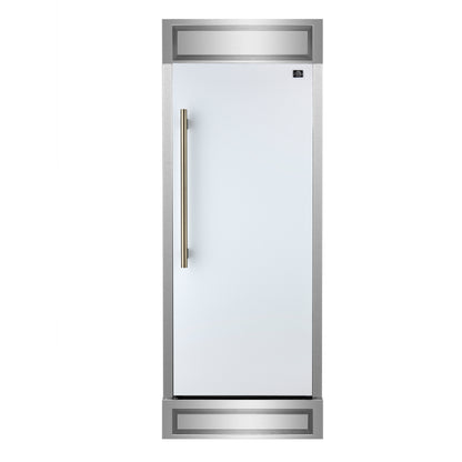 Forno Maderno 28-Inch Built-In Convertible Refrigerator in White with Antique Brass Handle, 13.6 cu.ft. Right Swing with Decorative Grill - 32-Inch Wide - Forno Appliances