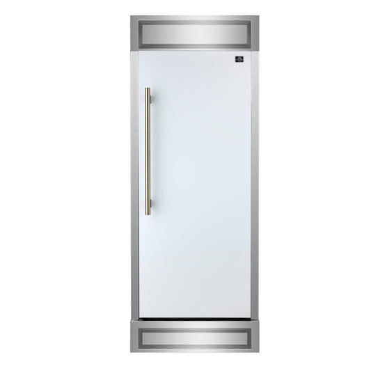 Forno Maderno 28-Inch Built-In Convertible Refrigerator in White with Antique Brass Handle, 13.6 cu.ft. Right Swing with Decorative Grill - 32-Inch Wide - Forno Appliances
