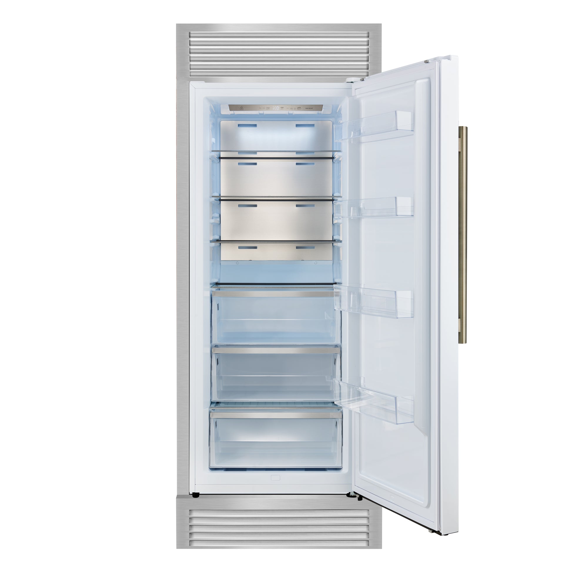 Forno Maderno 28-Inch Built-In Convertible Refrigerator in White with Antique Brass Handle, 13.6 cu.ft. Right Swing with Decorative Trim - 32-Inch Wide - Forno Appliances