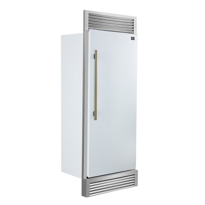 Forno Maderno 28-Inch Built-In Convertible Refrigerator in White with Antique Brass Handle, 13.6 cu.ft. Right Swing with Decorative Trim - 32-Inch Wide - Forno Appliances
