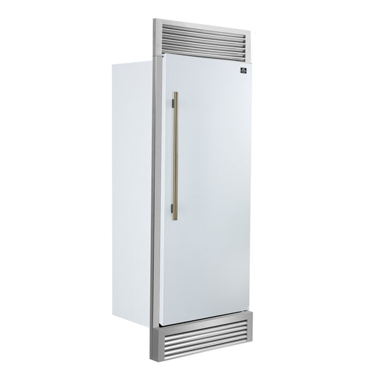 Forno Maderno 28-Inch Built-In Convertible Refrigerator in White with Antique Brass Handle, 13.6 cu.ft. Right Swing with Decorative Trim - 32-Inch Wide - Forno Appliances