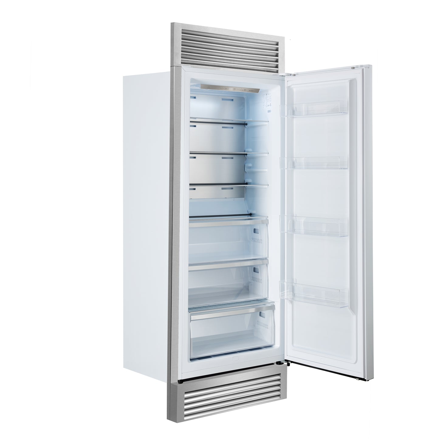 Forno Maderno 28-Inch Built-In Convertible Refrigerator in White with Antique Brass Handle, 13.6 cu.ft. Right Swing with Decorative Trim - 32-Inch Wide - Forno Appliances