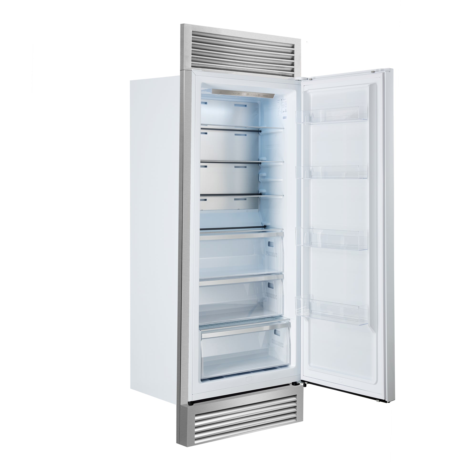 Forno Maderno 28-Inch Built-In Convertible Refrigerator in White with Antique Brass Handle, 13.6 cu.ft. Right Swing with Decorative Trim - 32-Inch Wide - Forno Appliances
