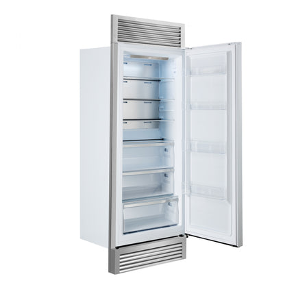 Forno Maderno 28-Inch Built-In Convertible Refrigerator in White with Antique Brass Handle, 13.6 cu.ft. Right Swing with Decorative Trim - 32-Inch Wide - Forno Appliances