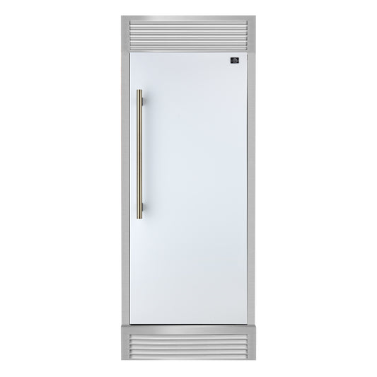 Forno Maderno 28-Inch Built-In Convertible Refrigerator in White with Antique Brass Handle, 13.6 cu.ft. Right Swing with Decorative Trim - 32-Inch Wide - Forno Appliances