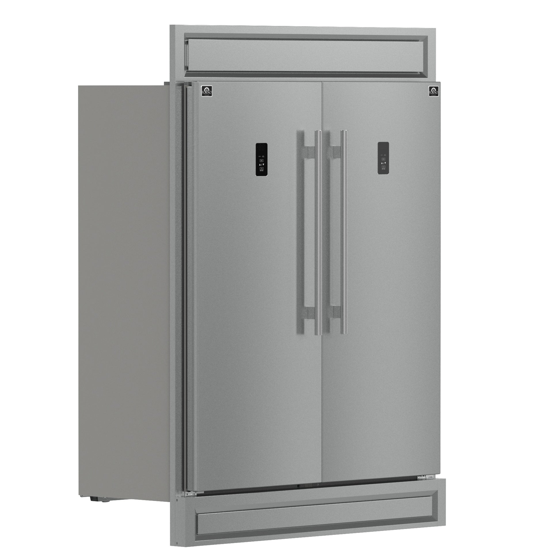 FORNO 5-Piece SS Kitchen Bundle - 48" Gas Range, 60" SxS Fridge, 48" Range Hood, 24" DW, 30" MW - Forno Appliances