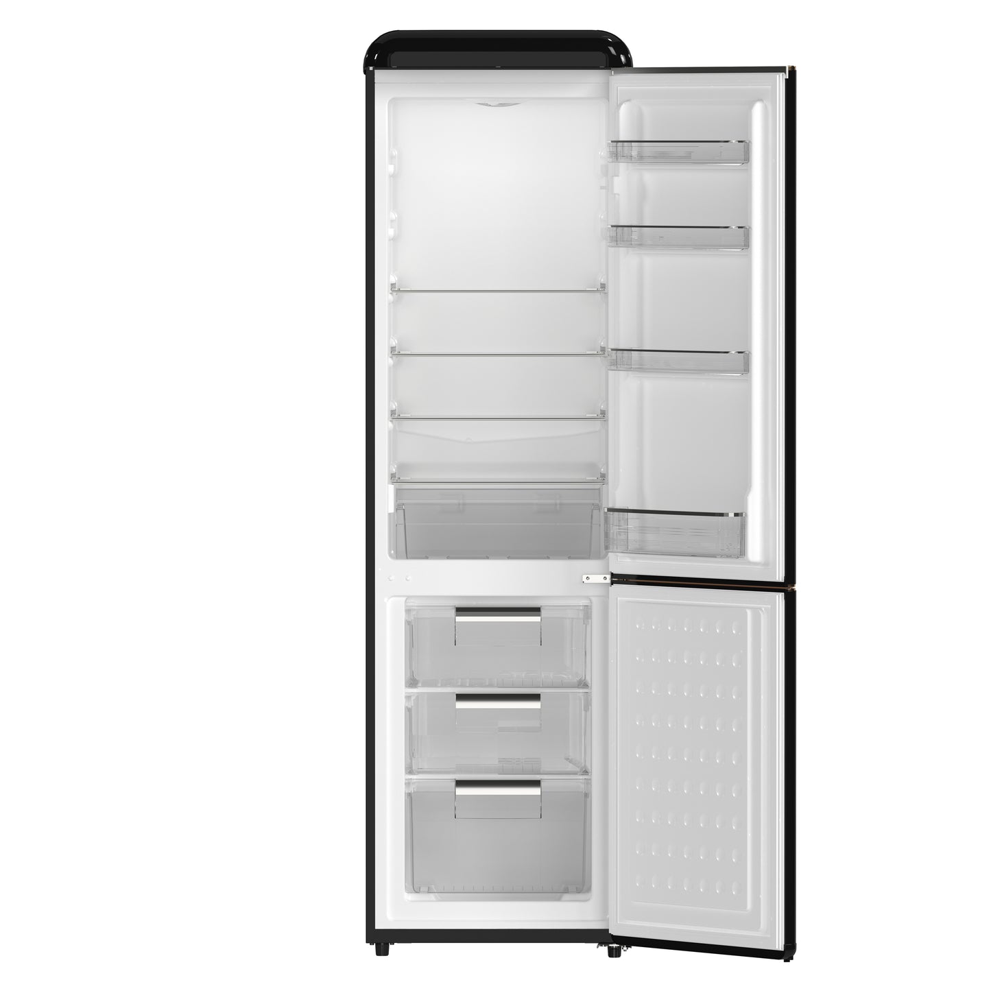 Forno Storico 22-Inch Retro bottom freezer Fridge in Black, 9 cu.ft, copper-tone handle