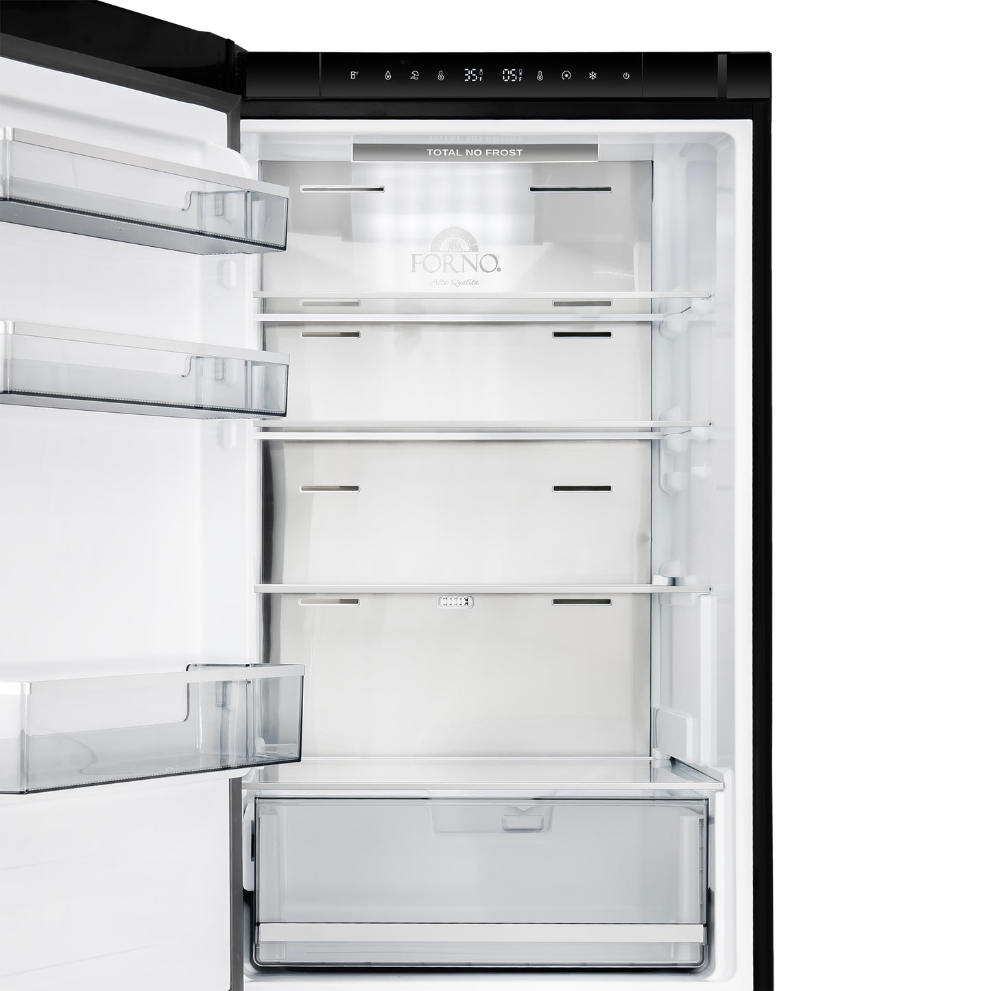 Custodia 24" Bottom Freezer, 10.3 cf., Left Swing, Ice Maker, Total No frost, Black, Antique Brass handles - Forno Appliances