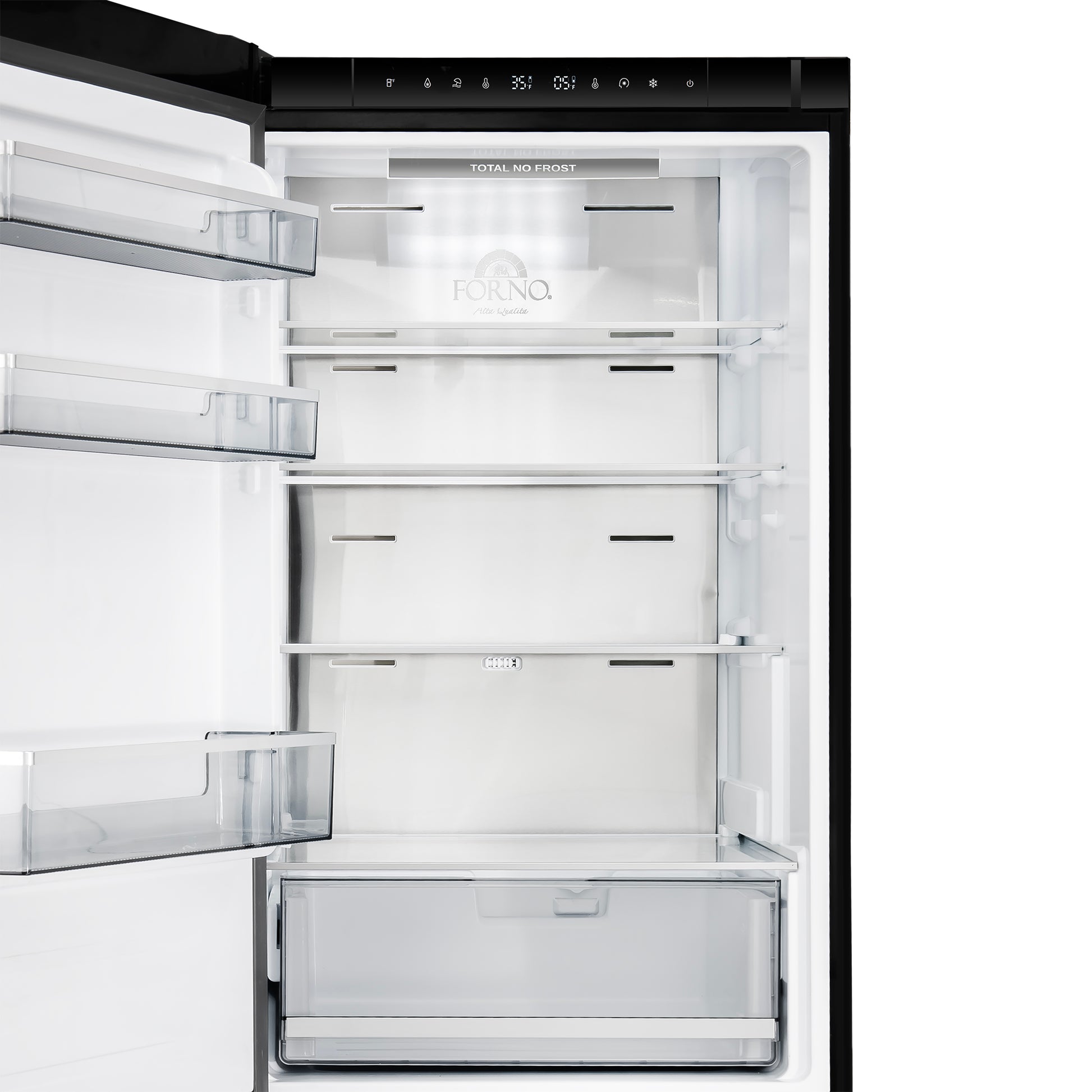 Custodia 24" Bottom Freezer, 10.3 cf., Left Swing, Ice Maker, Total No frost, Black, Antique Brass handles - Forno Appliances