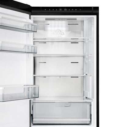 Custodia 24" Bottom Freezer, 10.3 cf., Left Swing, Ice Maker, Total No frost, Black, Antique Brass handles - Forno Appliances