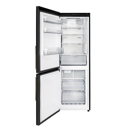 Custodia 24" Bottom Freezer, 10.3 cf., Left Swing, Ice Maker, Total No frost, Black, Antique Brass handles - Forno Appliances