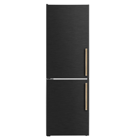 Custodia 24" Bottom Freezer, 10.3 cf., Left Swing, Ice Maker, Total No frost, Black, Antique Brass handles - Forno Appliances
