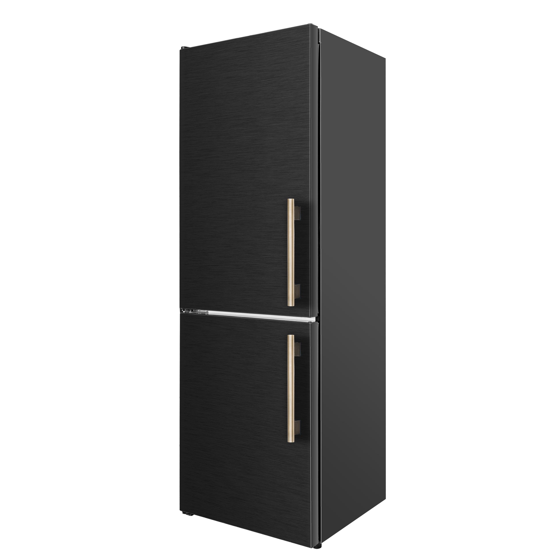 Custodia 24" Bottom Freezer, 10.3 cf., Left Swing, Ice Maker, Total No frost, Black, Antique Brass handles - Forno Appliances