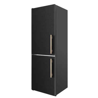 Custodia 24" Bottom Freezer, 10.3 cf., Left Swing, Ice Maker, Total No frost, Black, Antique Brass handles - Forno Appliances
