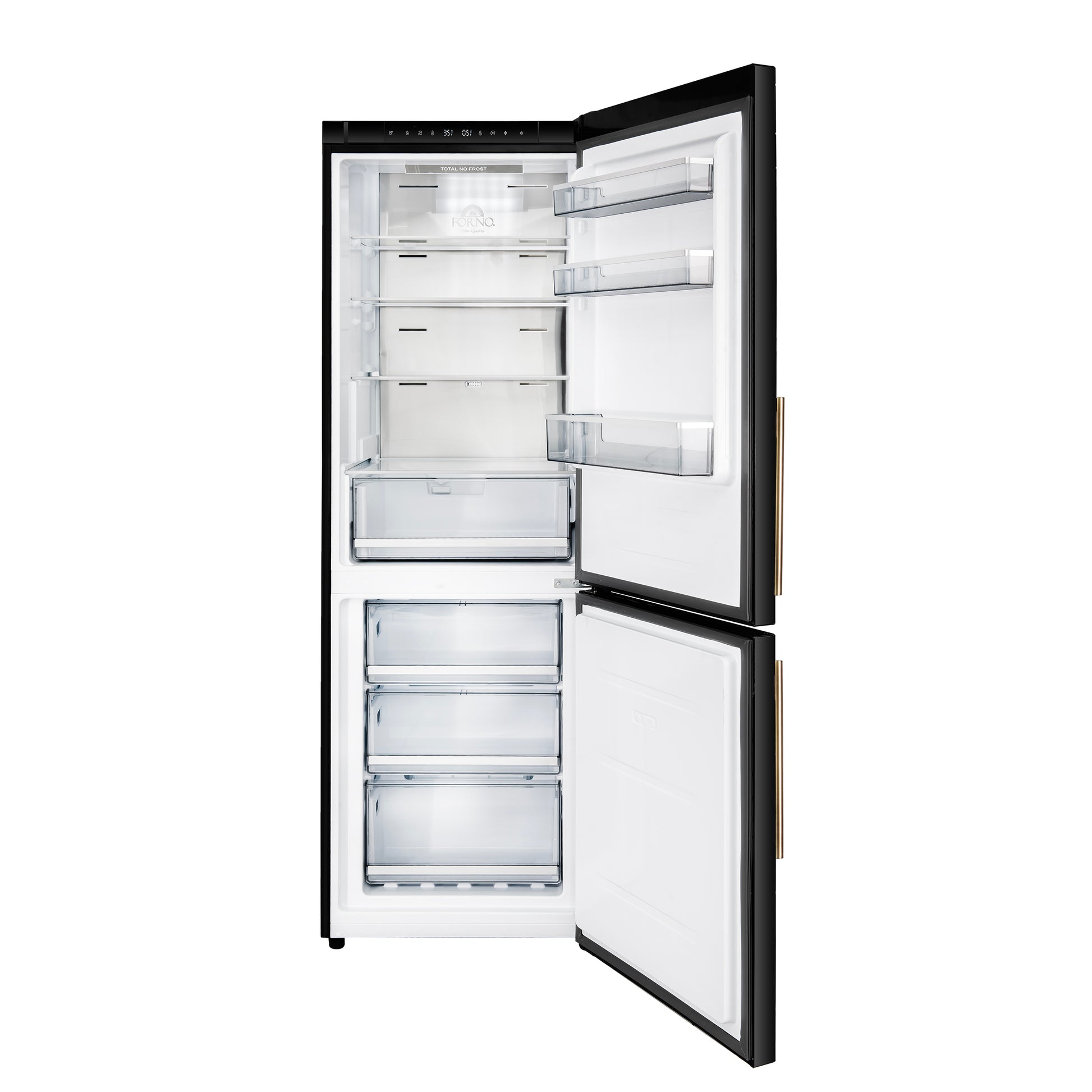 Custodia 24" Bottom Freezer, 10.3 cf., Right Swing, Total No frost, Black, Antique Brass handles - Forno Appliances