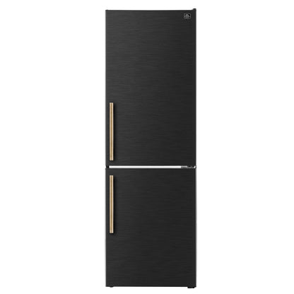 Custodia 24" Bottom Freezer, 10.3 cf., Right Swing, Total No frost, Black, Antique Brass handles - Forno Appliances