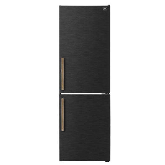 Custodia 24" Bottom Freezer, 10.3 cf., Right Swing, Total No frost, Black, Antique Brass handles - Forno Appliances