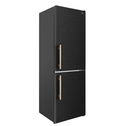 Custodia 24" Bottom Freezer, 10.3 cf., Right Swing, Total No frost, Black, Antique Brass handles - Forno Appliances