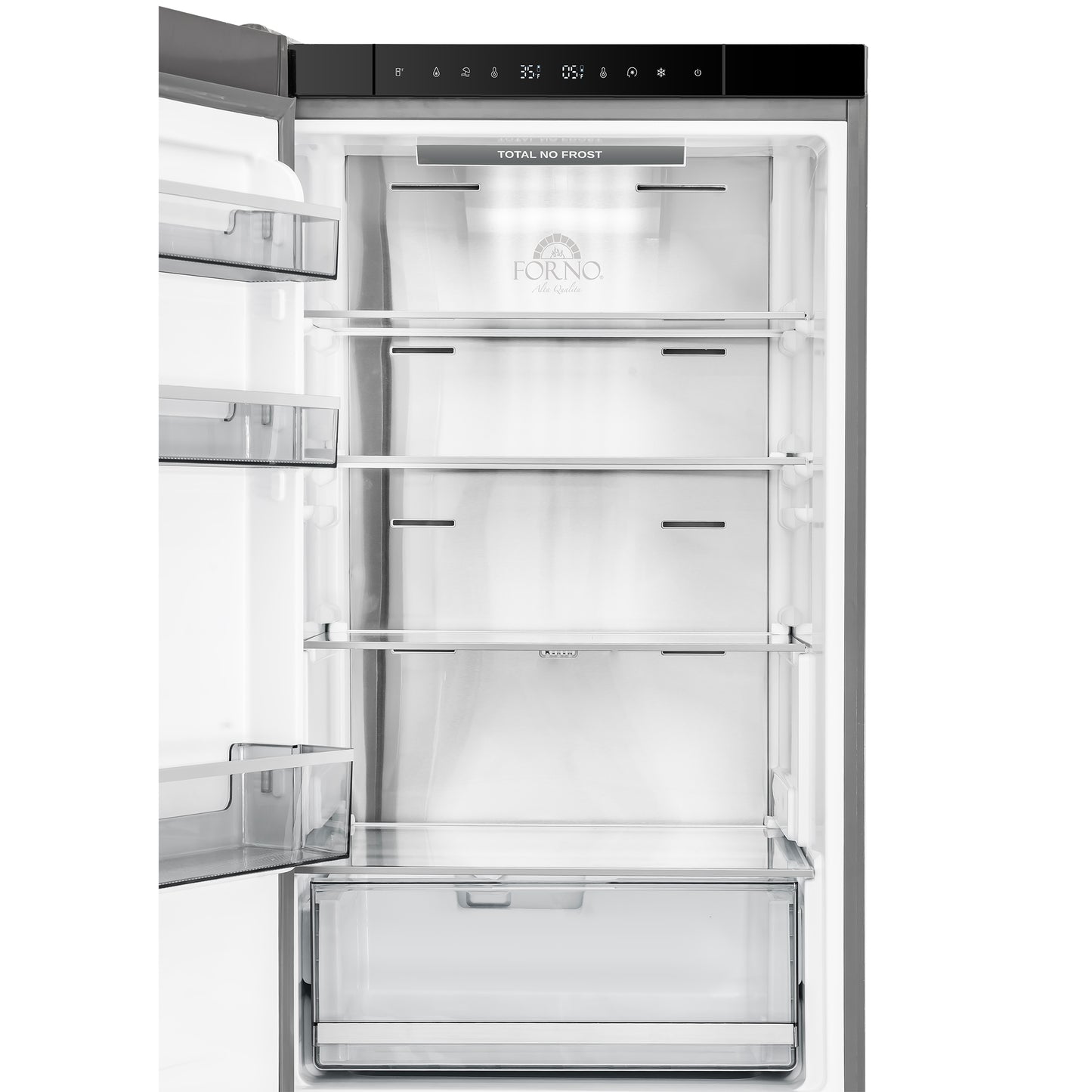 Custodia 24" Bottom Freezer, 10.3 cf., Left Swing, Ice Maker, Total No frost, Stainless Steel handles - Forno Appliances