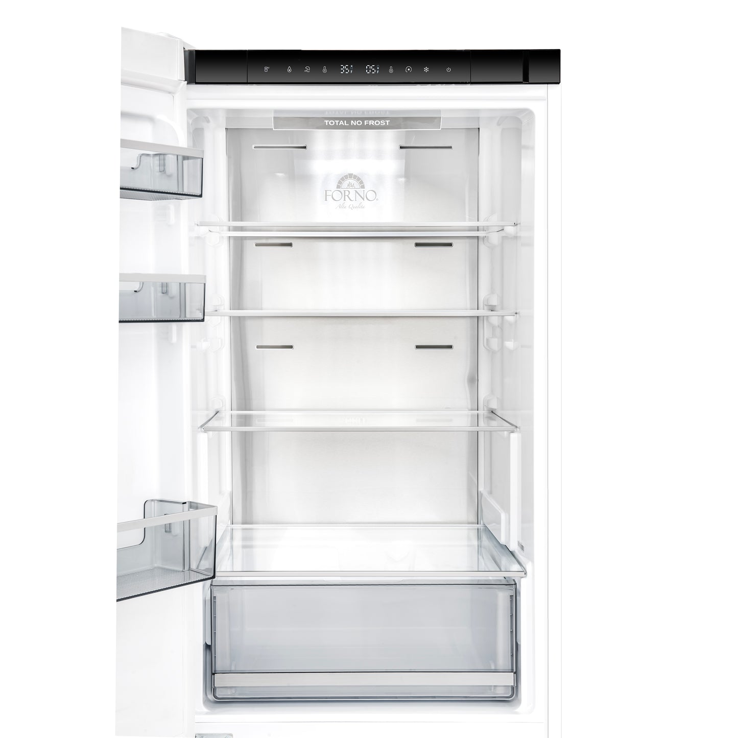 Custodia 24" Bottom Freezer, 10.3 cf., Left Swing, Ice Maker, Total No frost, White, Antique Brass handles - Forno Appliances