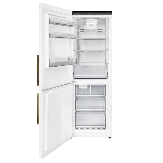 Custodia 24" Bottom Freezer, 10.3 cf., Left Swing, Ice Maker, Total No frost, White, Antique Brass handles - Forno Appliances