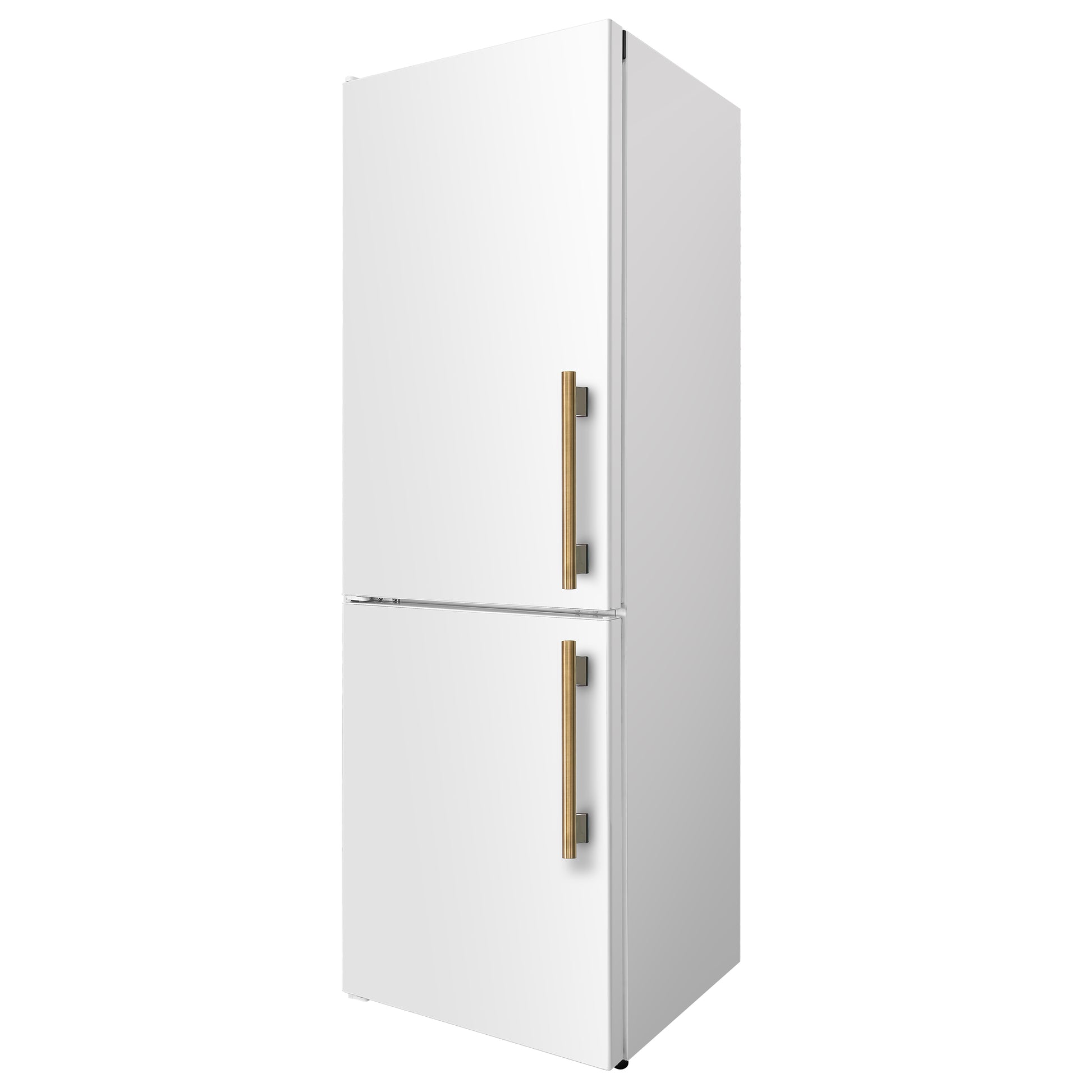Custodia 24" Bottom Freezer, 10.3 cf., Left Swing, Ice Maker, Total No frost, White, Antique Brass handles - Forno Appliances
