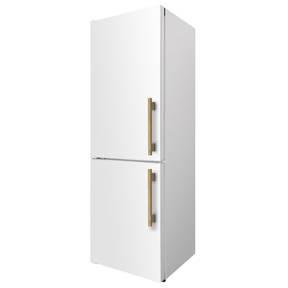 Custodia 24" Bottom Freezer, 10.3 cf., Left Swing, Ice Maker, Total No frost, White, Antique Brass handles - Forno Appliances