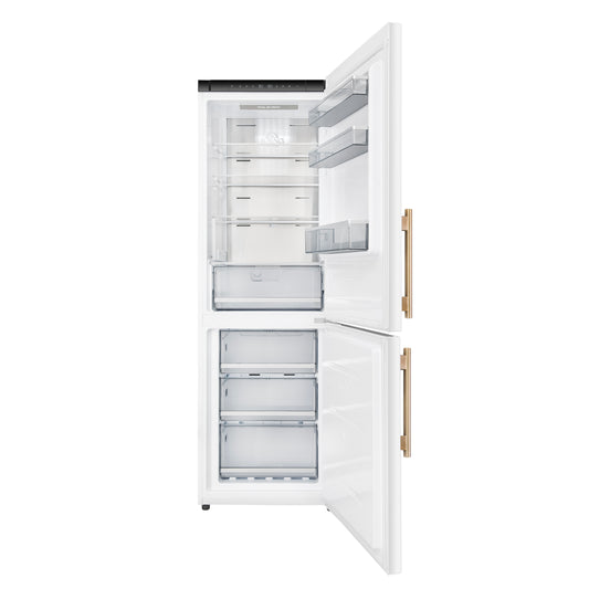 Custodia 24" Bottom Freezer, 10.3 cf., Right Swing, Total No frost, White, Antique Brass handles - Forno Appliances