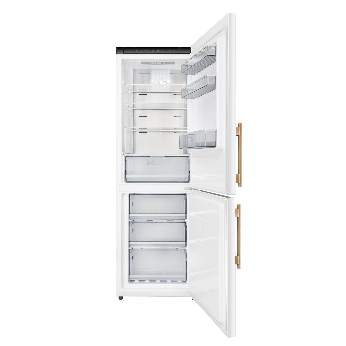 Custodia 24" Bottom Freezer, 10.3 cf., Right Swing, Total No frost, White, Antique Brass handles - Forno Appliances