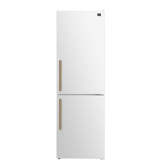 Custodia 24" Bottom Freezer, 10.3 cf., Right Swing, Total No frost, White, Antique Brass handles - Forno Appliances
