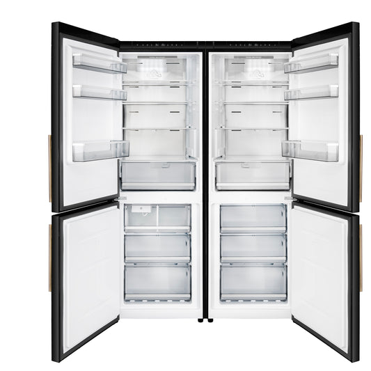 Custodia 48" Bottom Freezer combo, 20.6 cf., Ice Maker, Total No frost, Black, Antique Brass handles - Forno Appliances