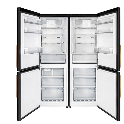 Custodia 48" Bottom Freezer combo, 20.6 cf., Ice Maker, Total No frost, Black, Antique Brass handles - Forno Appliances