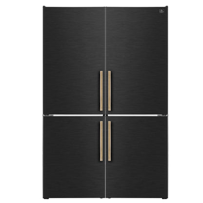 Custodia 48" Bottom Freezer combo, 20.6 cf., Ice Maker, Total No frost, Black, Antique Brass handles - Forno Appliances