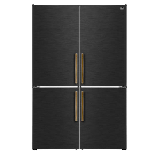 Custodia 48" Bottom Freezer combo, 20.6 cf., Ice Maker, Total No frost, Black, Antique Brass handles - Forno Appliances