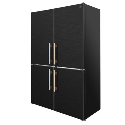 Custodia 48" Bottom Freezer combo, 20.6 cf., Ice Maker, Total No frost, Black, Antique Brass handles - Forno Appliances